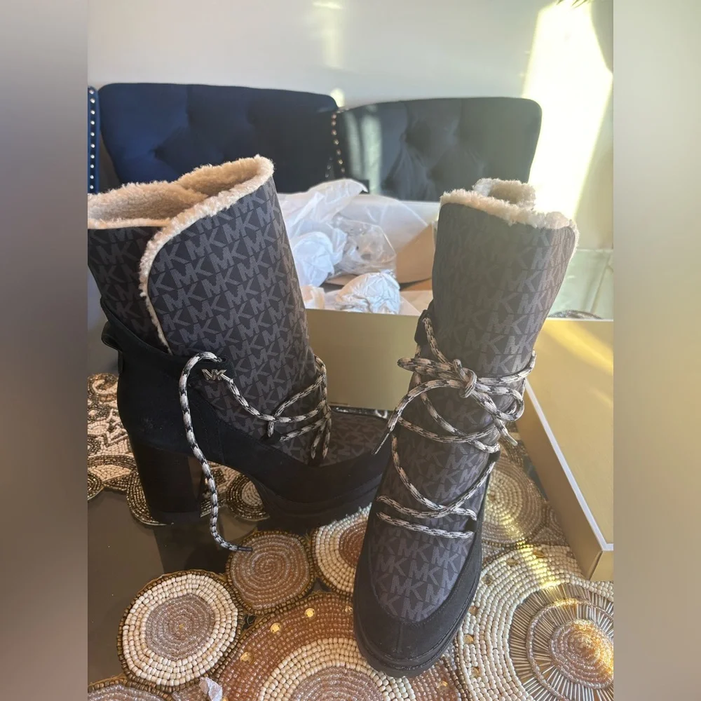 Michael Kors Black and Gray Heeled Boots - Picture 3 of 9